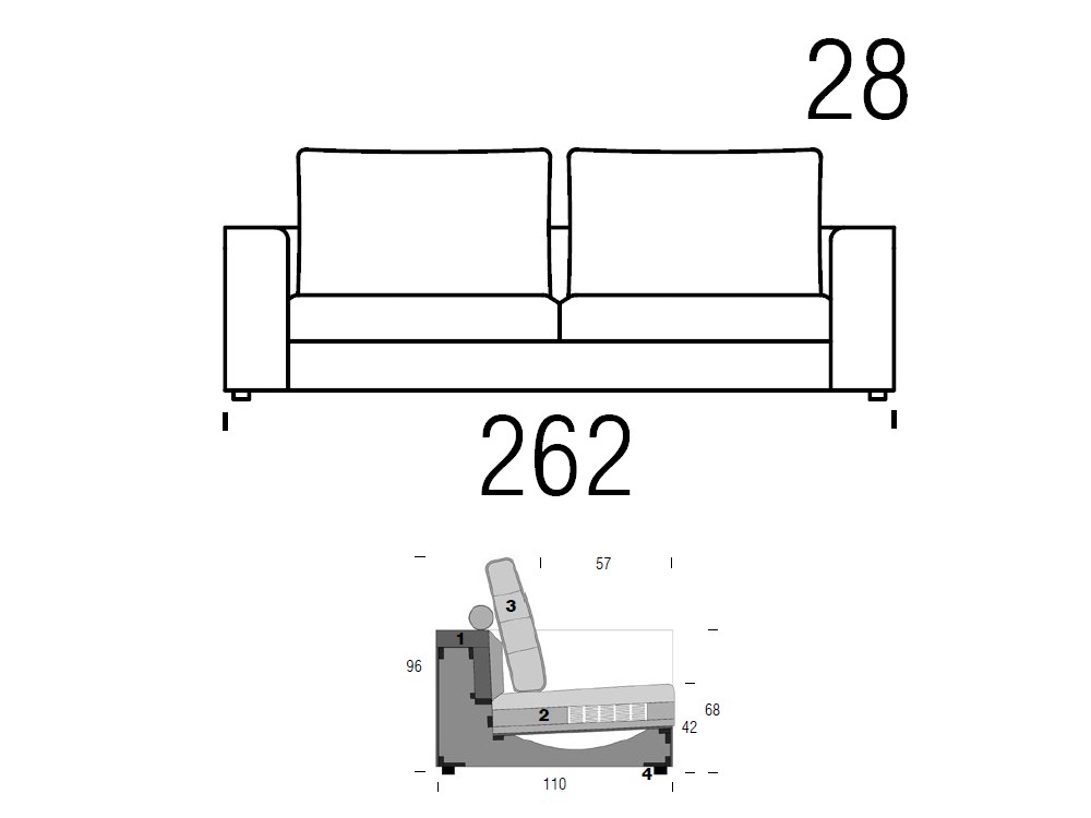 Haru de Beltá Frajumar medidas del sofá de 262cm
