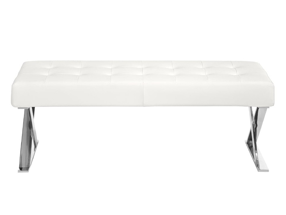 Banqueta descalzadora con pies en x tapizada en polipiel blanca 5001 de Ángel Cerdá en Mobel 6000 - 2