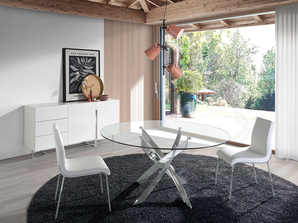 Aparador lacado en blanco brillo con pies y detalles de acero cromado 3051 de Ángel Cerdá en Mobel 6000 - 7