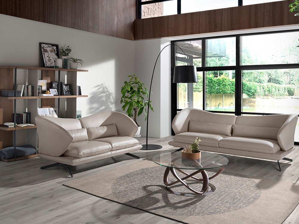 Sofá de dos o tres plazas 6145 o 6146 tapizado en piel gris taupe de Ángel Cerdá - 1