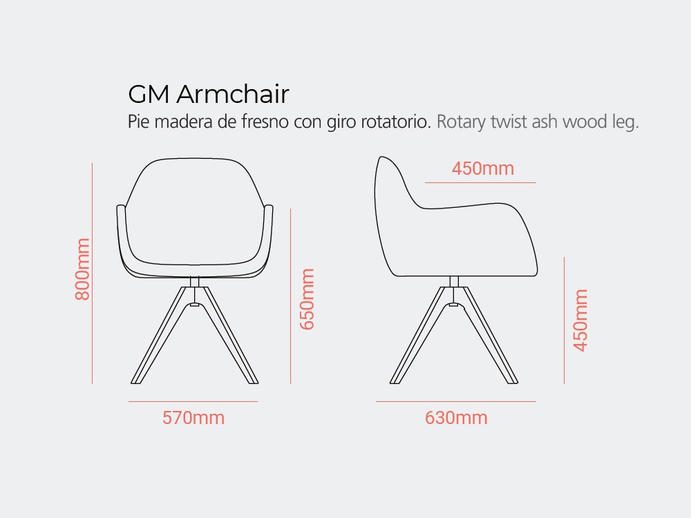 Silla giratoria tapizada Pelikan Wood GM Doos