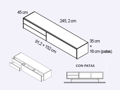 Mueble para televisión con estructura boreal y frentes en color liso Addliving de Lagrama - 10
