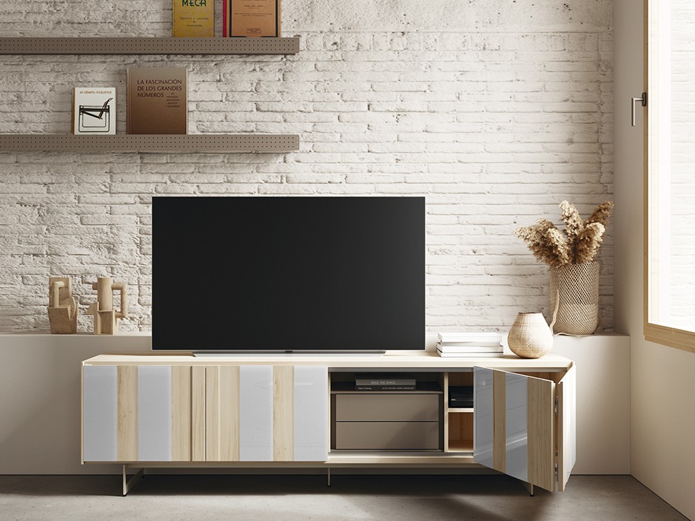 Mueble TV AV cristal con puertas plegables Addliving