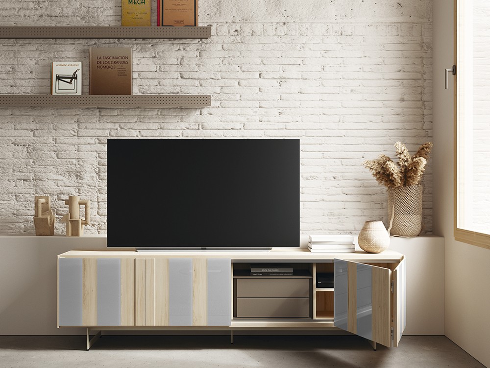 Mueble TV AV cristal con puertas plegables Addliving