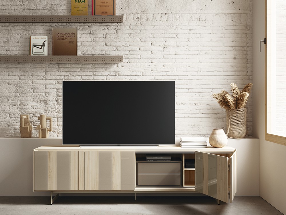 Mueble TV AV cristal con puertas plegables Addliving