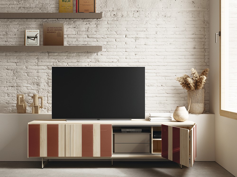 Mueble TV AV cristal con puertas plegables Addliving