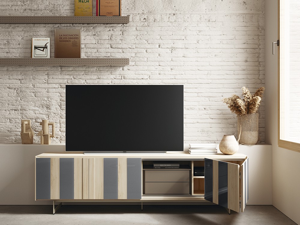 Mueble TV AV cristal con puertas plegables Addliving