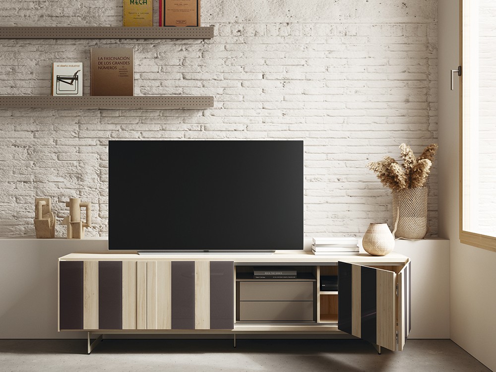 Mueble TV AV cristal con puertas plegables Addliving