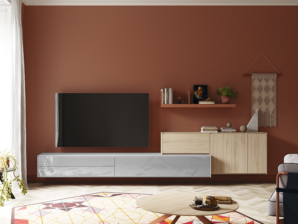 Composición para salón suspendida con puertas de cristal lacado Addliving de Lagrama - 2