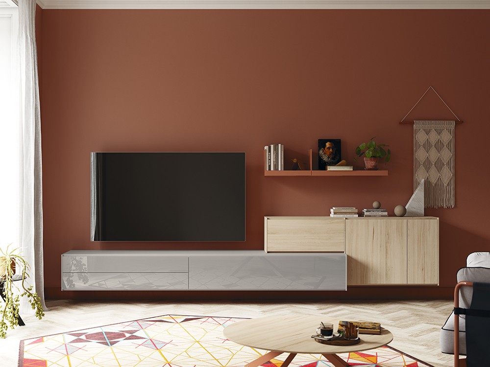 Composición para salón suspendida con puertas de cristal lacado Addliving de Lagrama - 3