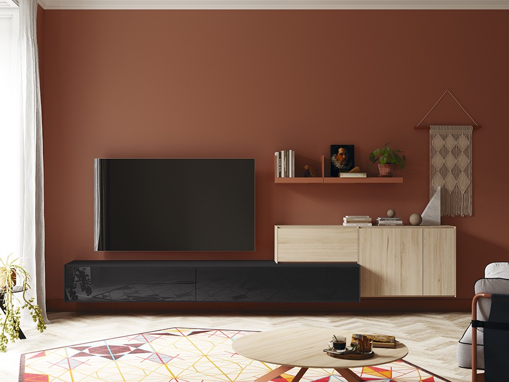 Composición para salón suspendida con puertas de cristal lacado Addliving de Lagrama - 4