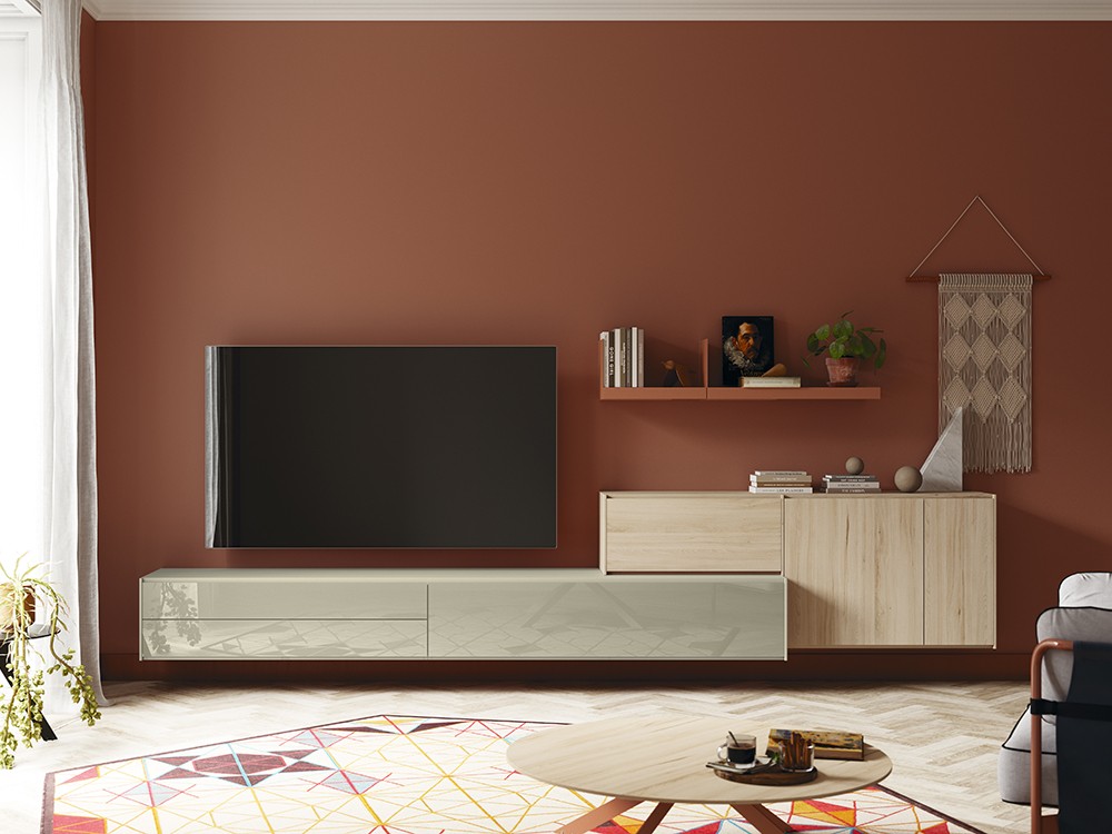 Composición para salón suspendida con puertas de cristal lacado Addliving de Lagrama - 5