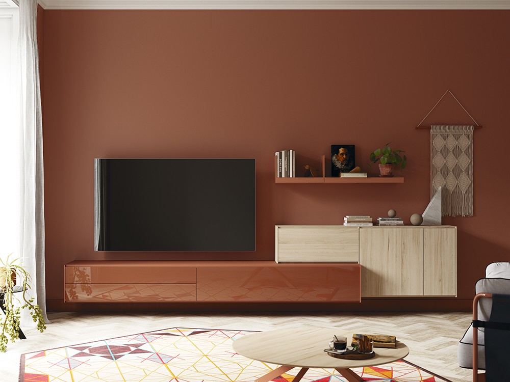 Composición para salón suspendida con puertas de cristal lacado Addliving de Lagrama - 7