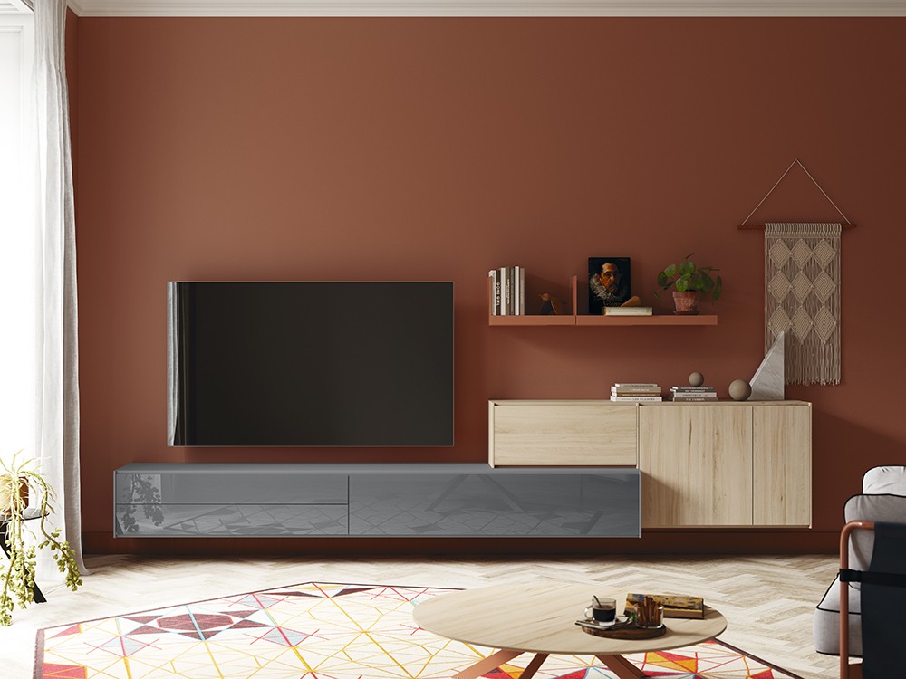 Composición para salón suspendida con puertas de cristal lacado Addliving de Lagrama - 8