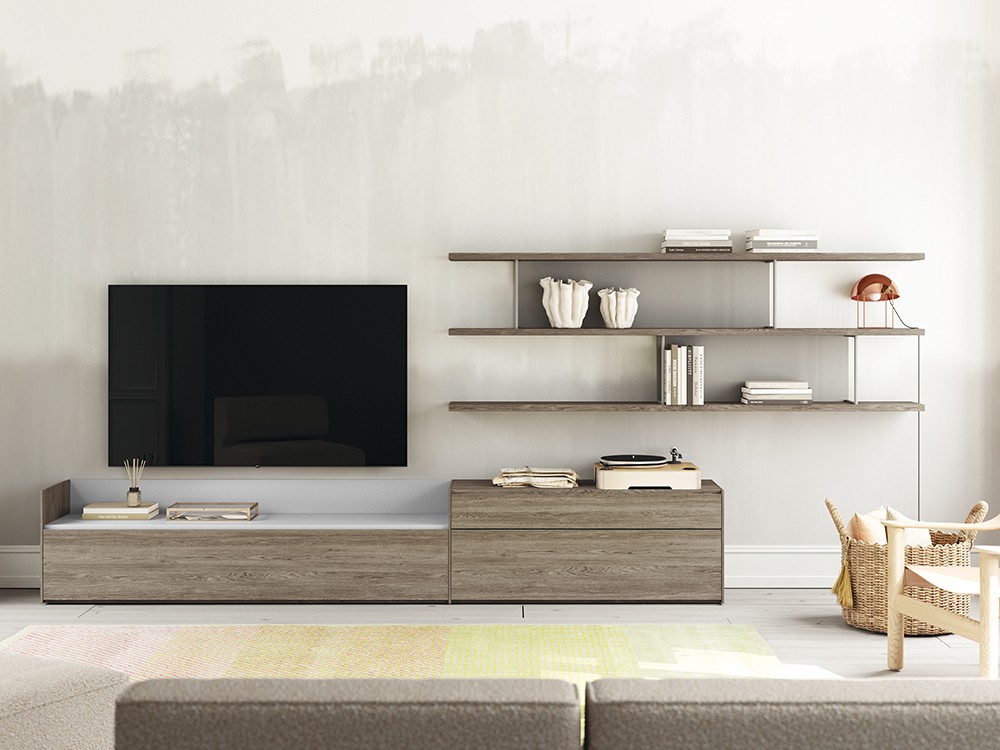 Mueble TV laminado Nogal con bandeja Addliving de Lagrama - 3