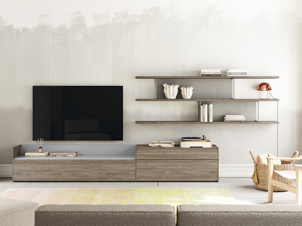 Mueble TV laminado Nogal con bandeja Addliving de Lagrama - 4