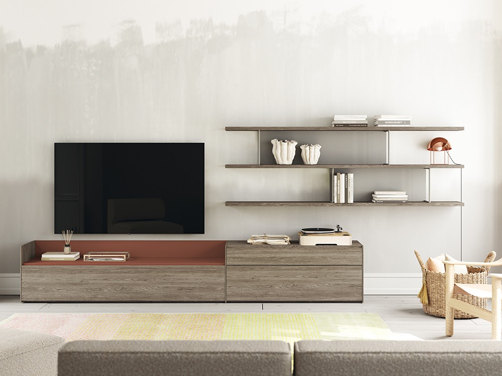 Mueble TV laminado Nogal con bandeja Addliving de Lagrama - 7