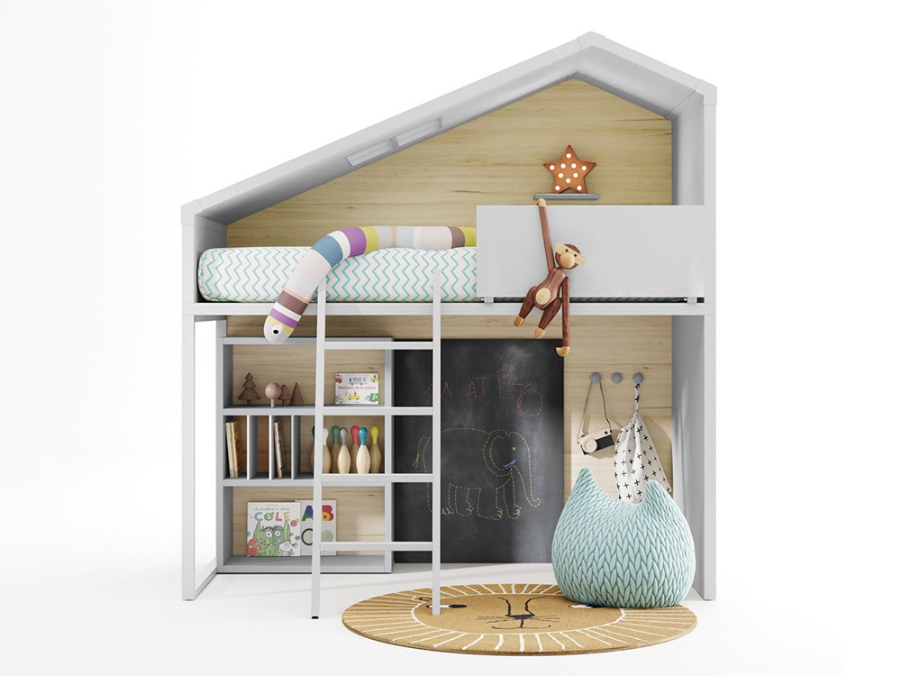 Cama casita alta Cottage White Zona Joven Lagrama