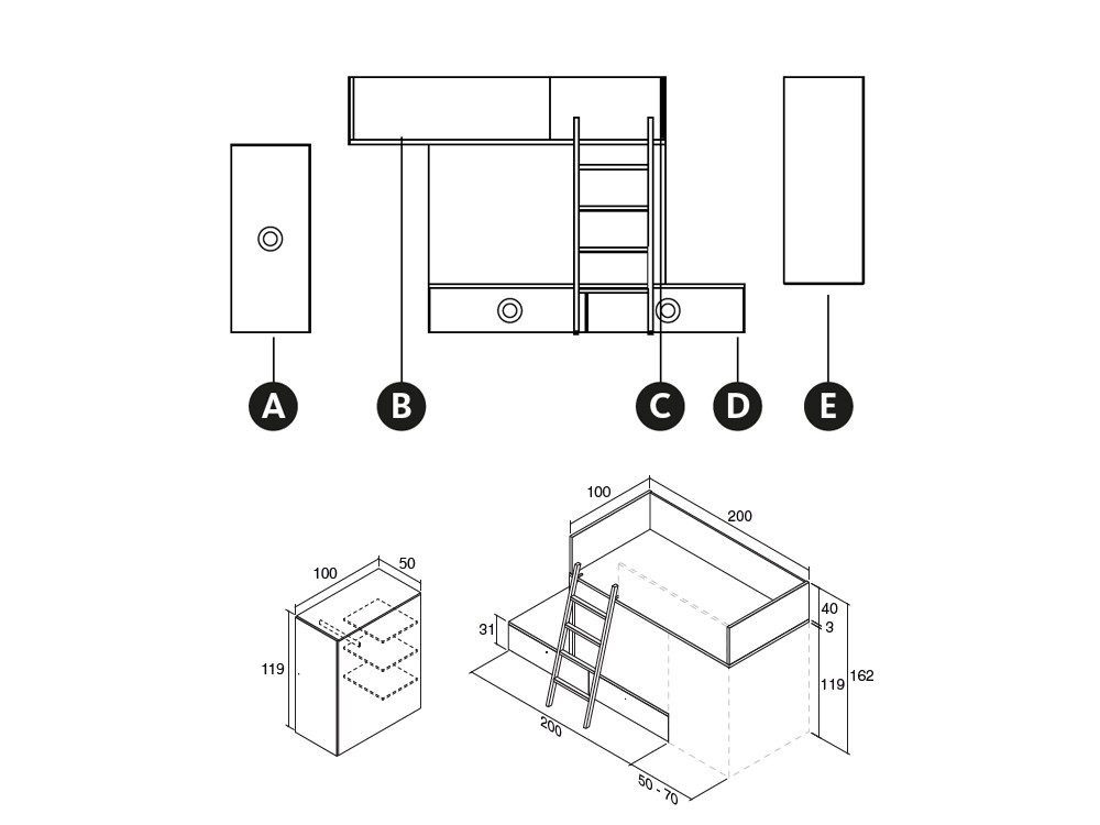 Cama tren con armario y cajones Zona Joven de Lagrama - 21