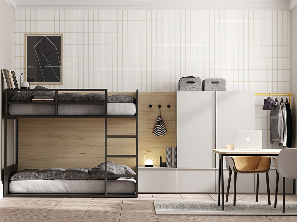Dormitorio con litera Flat y armario Zona Joven Lagrama