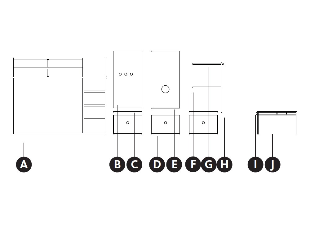 Dormitorio con litera Flat y armario Zona Joven Lagrama