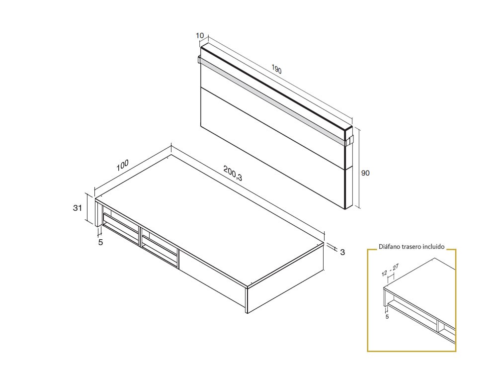 Cama Flash con cabezal colchoneta Zona Joven de Lagrama - 3