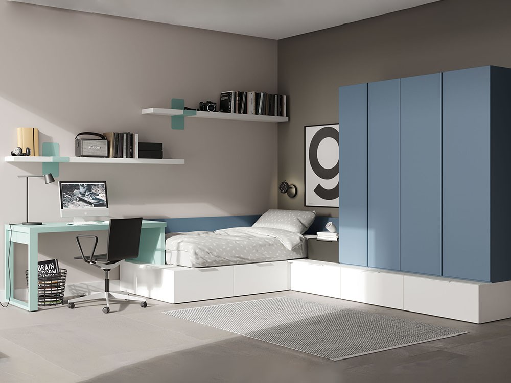 Dormitorio con cama modular esquina Kubox Zona Joven de Lagrama - 1