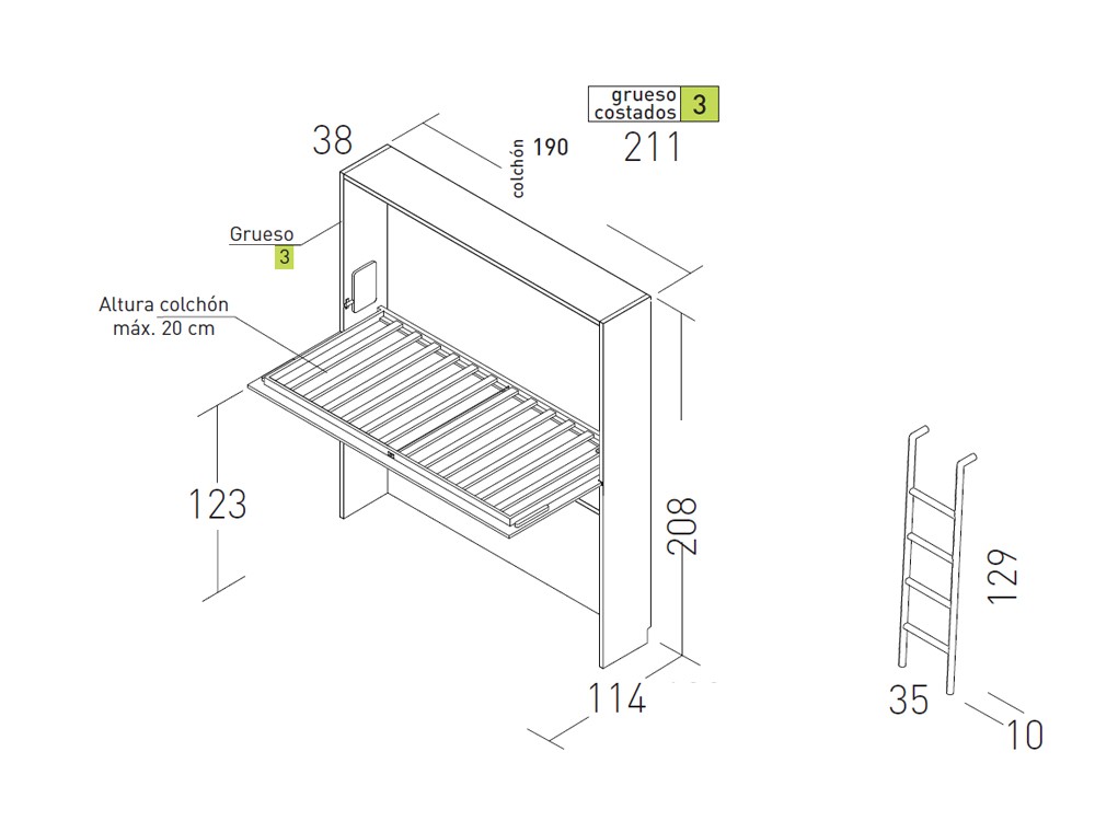 Composición con cama alta abatible 90cm Up & Down 17 de Jotajotape - 10