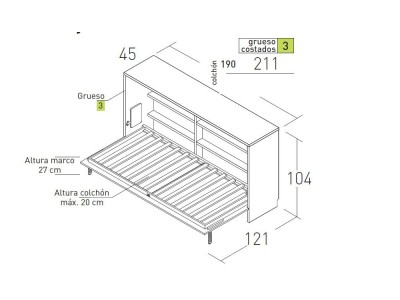 Cama abatible horizontal 90cm infantil U&D 04 de Jotajotape - 4