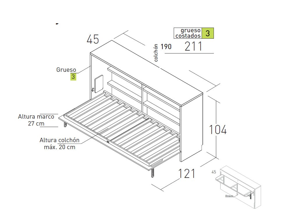 Cama abatible horizontal 90cm con escritorio U&D 05 de Jotajotape - 4