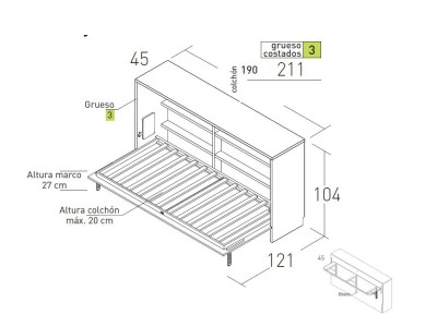 Cama abatible horizontal 90cm con escritorio U&D 05 de Jotajotape - 4