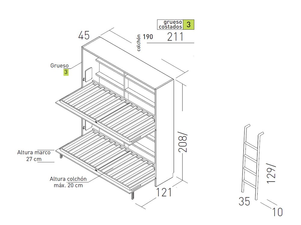 Litera abatible horizontal 90cm Noir U&D 12 de jotajotape - 5