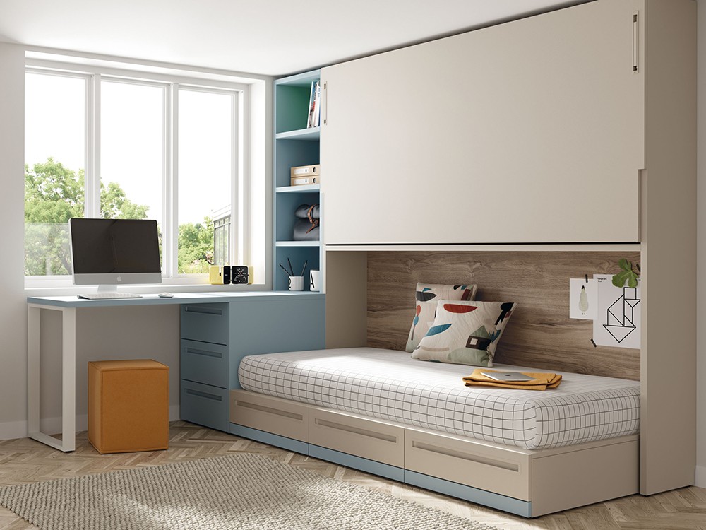 Litera con cama alta abatible y cama inferior Up & Down jotajotape - 2