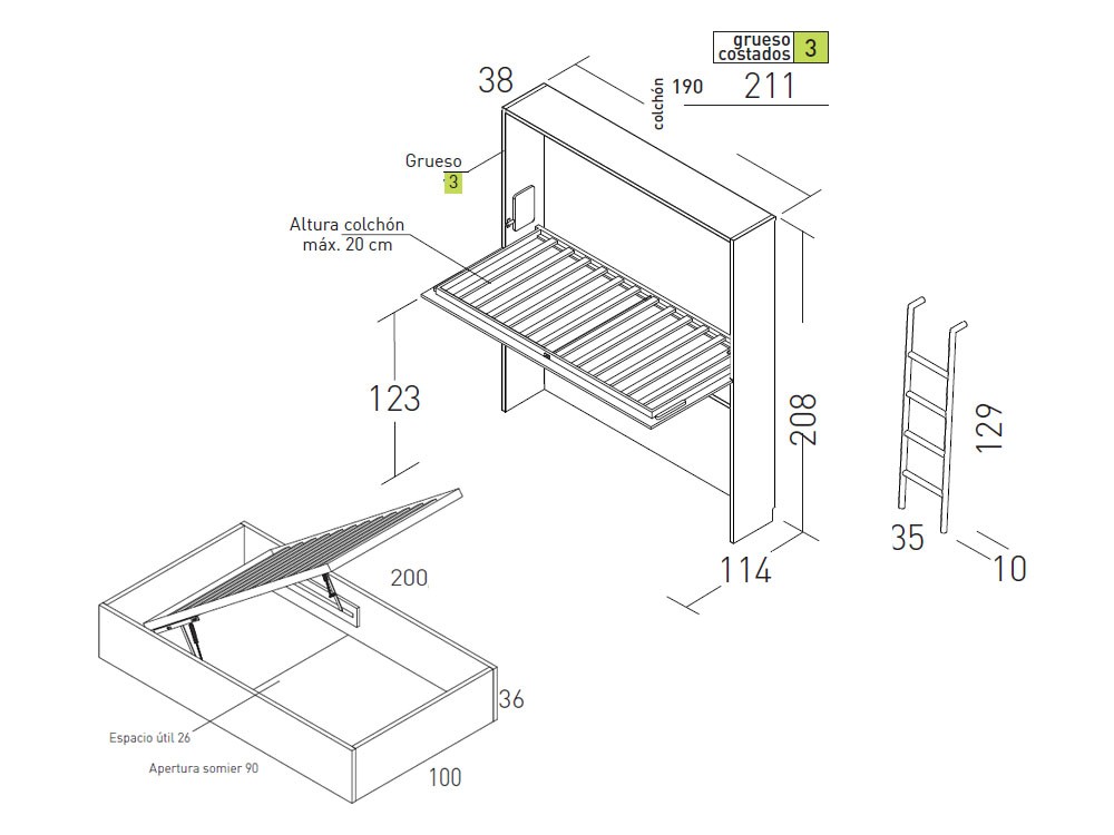 Cama alta abatible y cama inferior arcón U&D 16 de jotajotape - 2