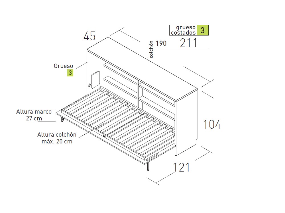 Mueble multifunción con cama abatible horizontal 90cm U&D 07 de jotajotape - 8