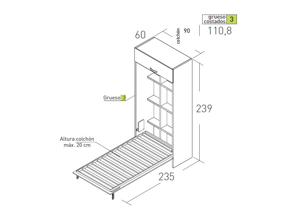 Cama abatible vertical 90cm con altillo U&D 19 de jotajotape - 1