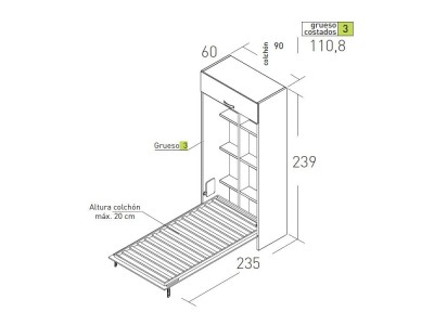 Cama abatible vertical 90cm con altillo U&D 19 de jotajotape - 1