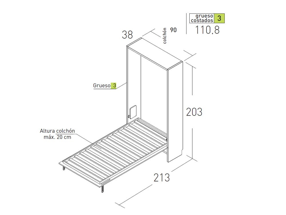 Cama abatible vertical de 90cm Up&Down de jotajotape - 8