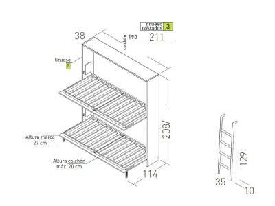 Litera abatible horizontal 90cm sin marco Up & Down de Jotajotape - 8