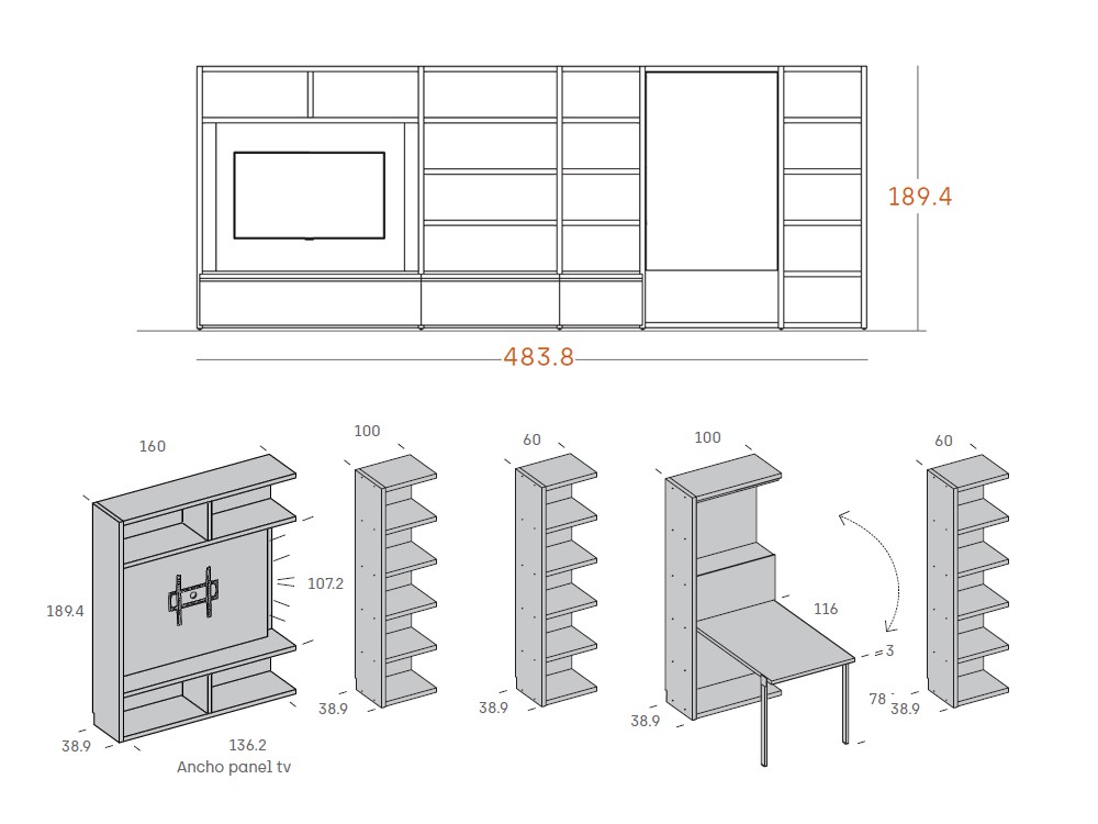 Mueble para tv con mesa abatible ADD 05 de Antaix - 4