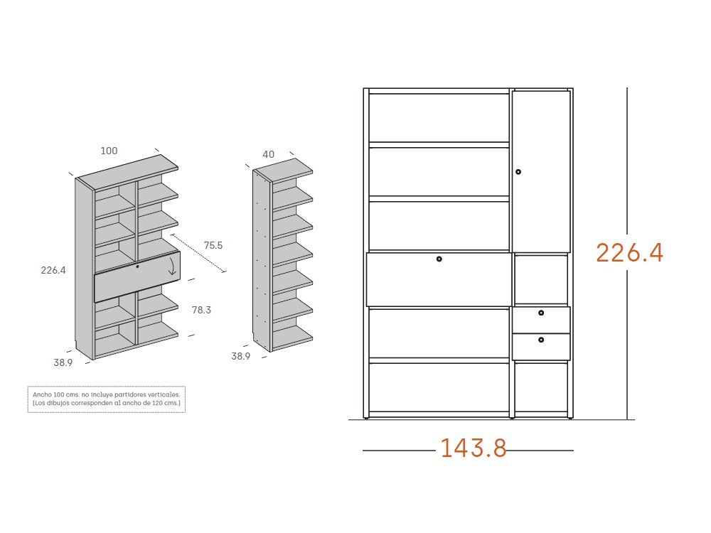 Librería con escritorio abatible ADD 14 de Antaix - 7
