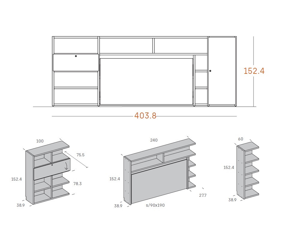 Mueble con cama abatible horizontal 90cm ADD 20 de Antaix - 13