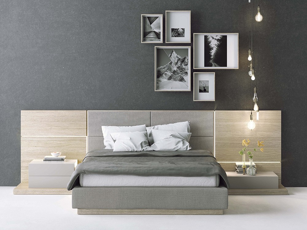 Composición dormitorio cama, 2 mesitas y tocador con butaca color