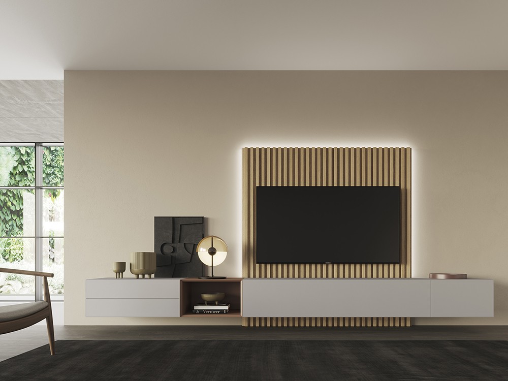 Mueble suspendido con panel tv alistonado Mitra-28 DC de Besform - 1