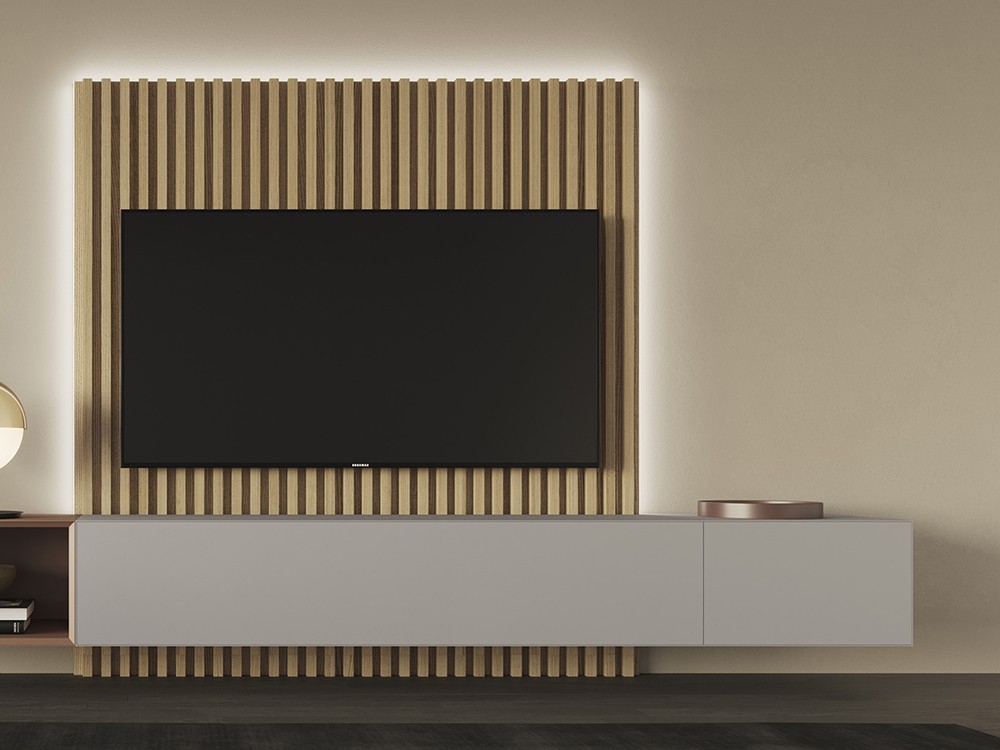 Mueble suspendido con panel tv alistonado Mitra-28 DC de Besform - 2