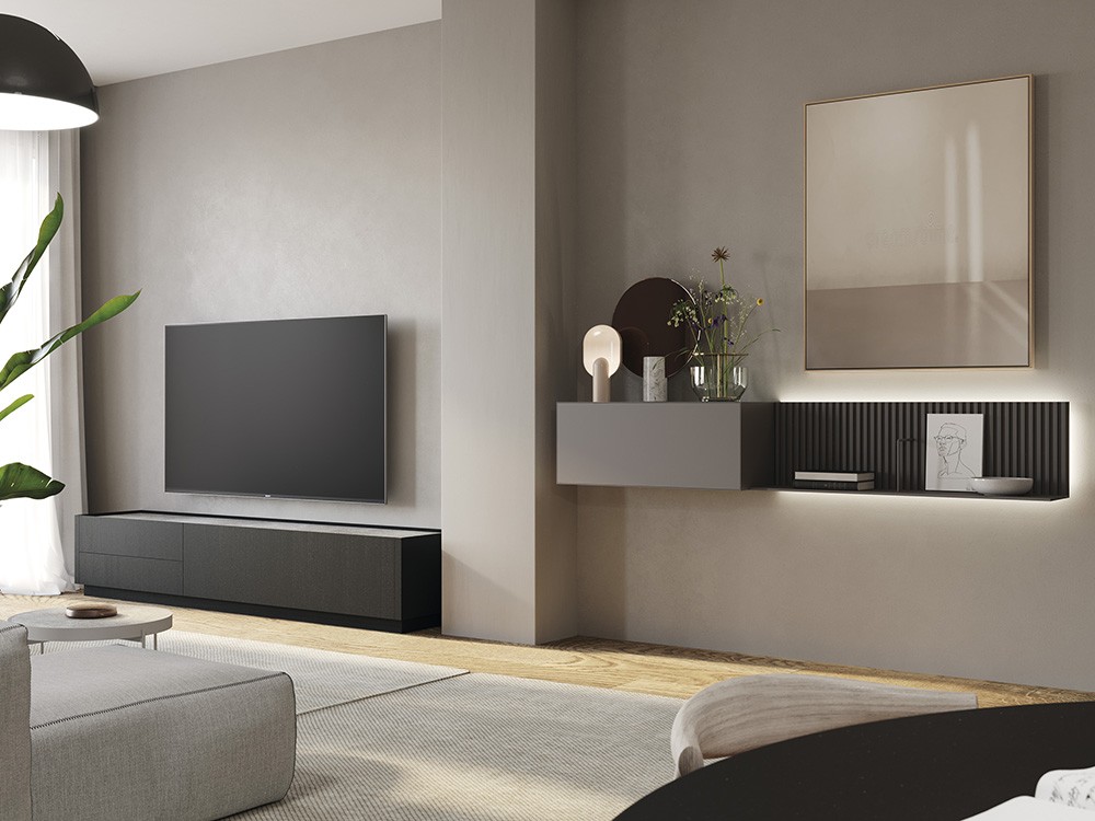 Mueble para televisión Mitra-41 negro poro abierto con sobre porcelánico DC de Besform - 3