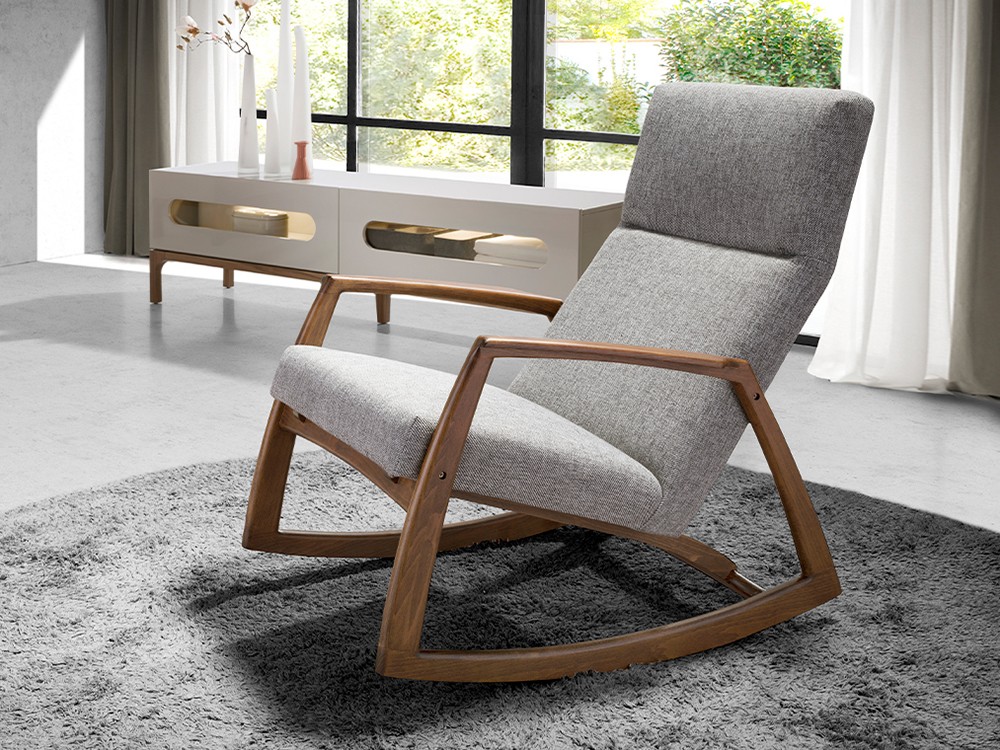 Sillón mecedora 5106 en madera color nogal con asiento tapizado en gris de Ángel Cerdá - 2