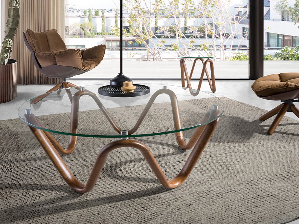 Mesa redonda de centro Ángel Cerdá 2124 de cristal templado y madera - 2