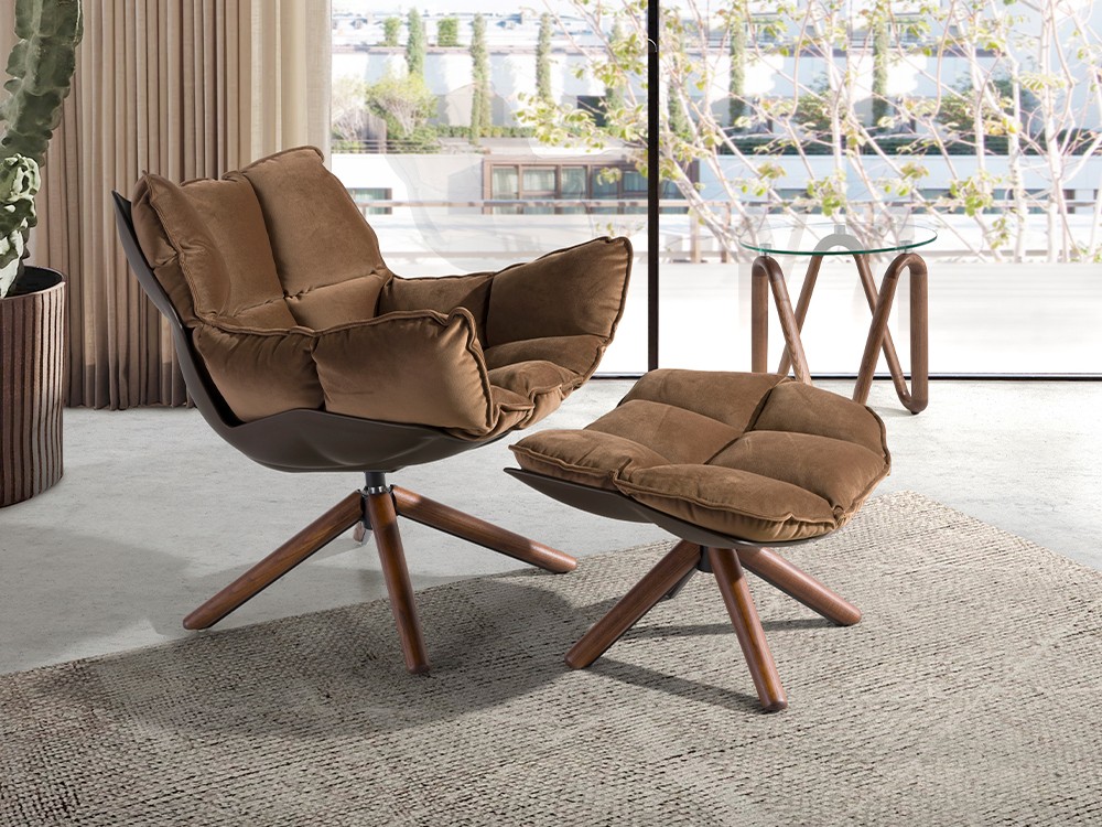 Sillón giratorio Ángel Cerdá 5104 tapizado en tejido aterciopelado marrón - 2