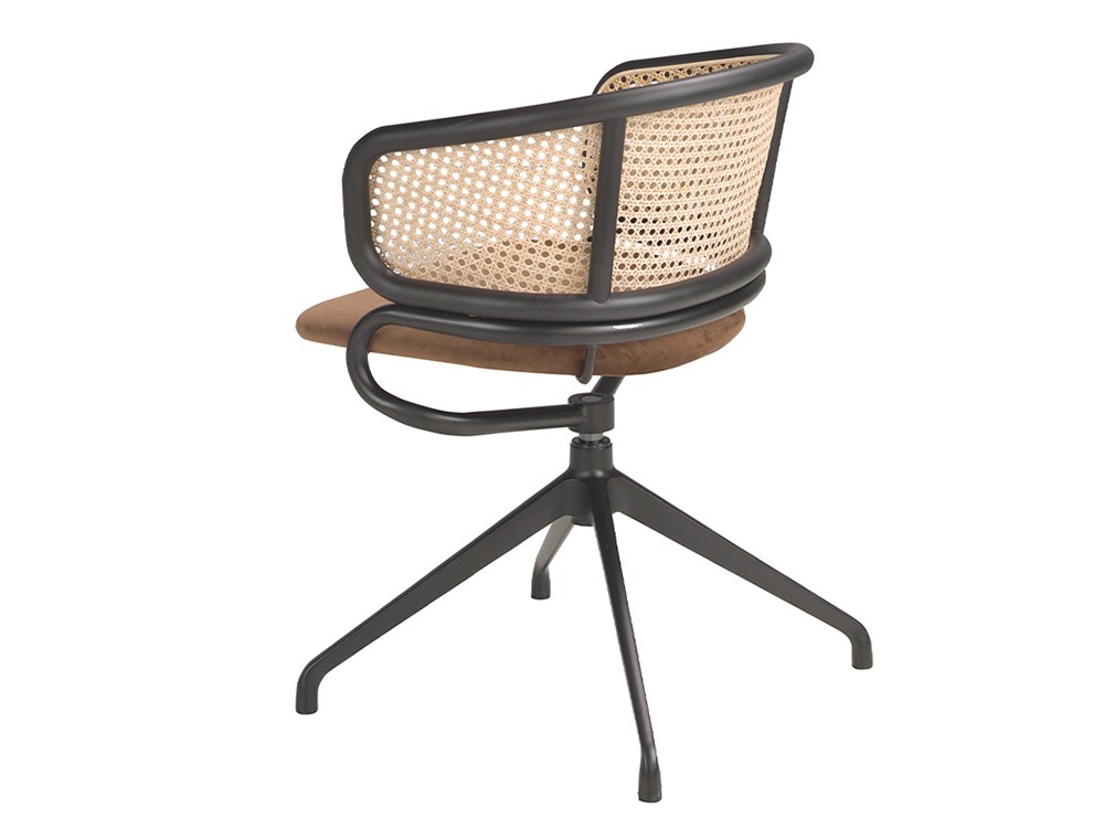 Silla giratoria Ángel Cerdá 4129 con asiento tapizado en terciopelo y respaldo de rattán - 4
